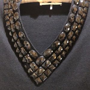 Trina Turk Jeweled Cashmere Blend V-Neck Sweater
